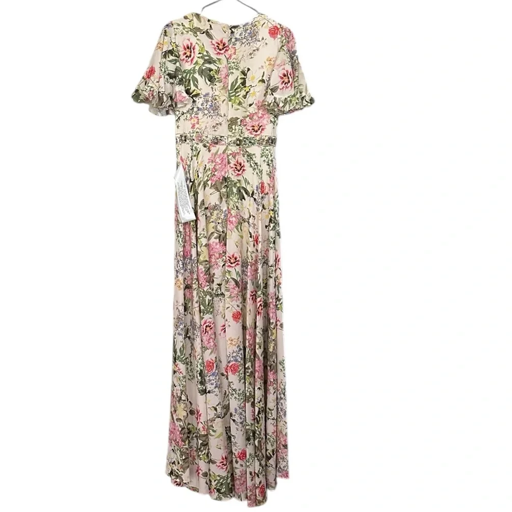 NWT MAC DUGGAL FLORAL V-NECK PLEATED MAXI DRESS Size 4 - Picture 3 of 15
